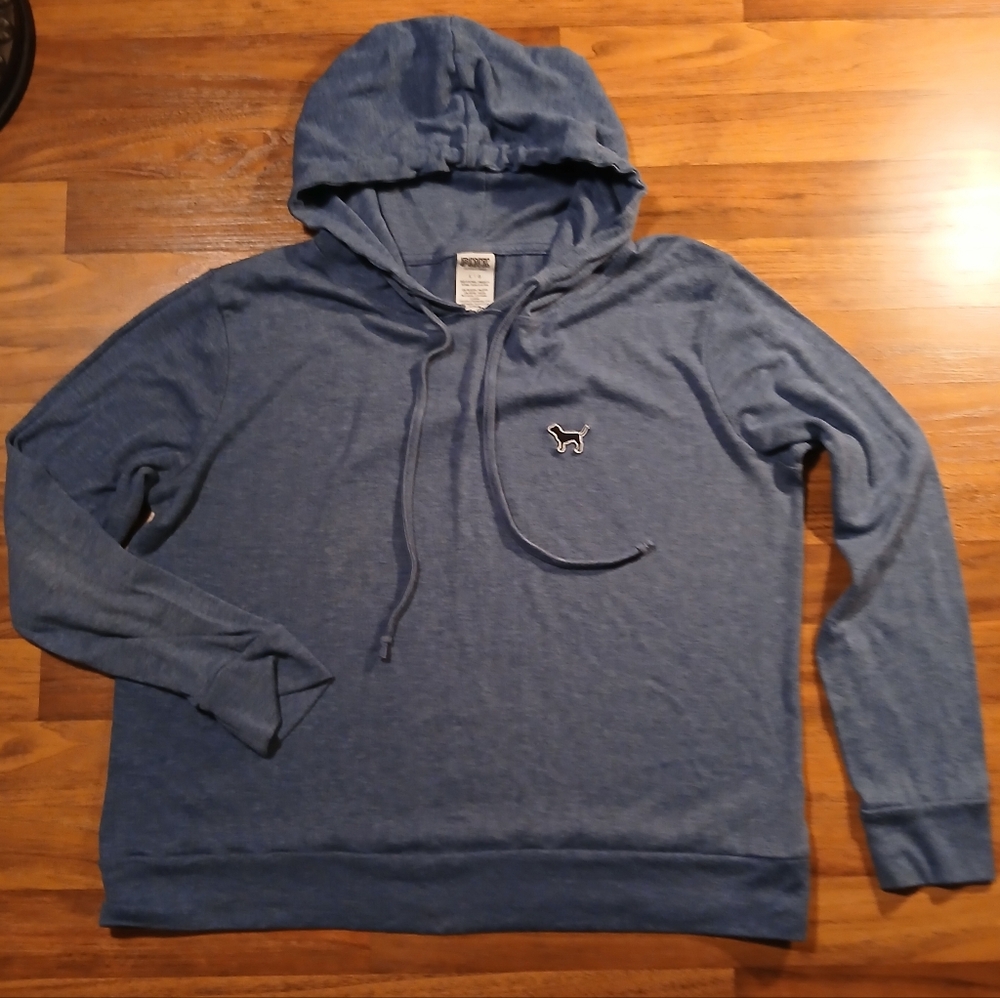 PINK Victoria's Secret Size Large Heather Blue Hoodie With Dog